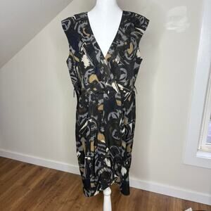 ALYX Abstract Print Wrap Dress Sz 16 | Artsy‎ Neutral Midi